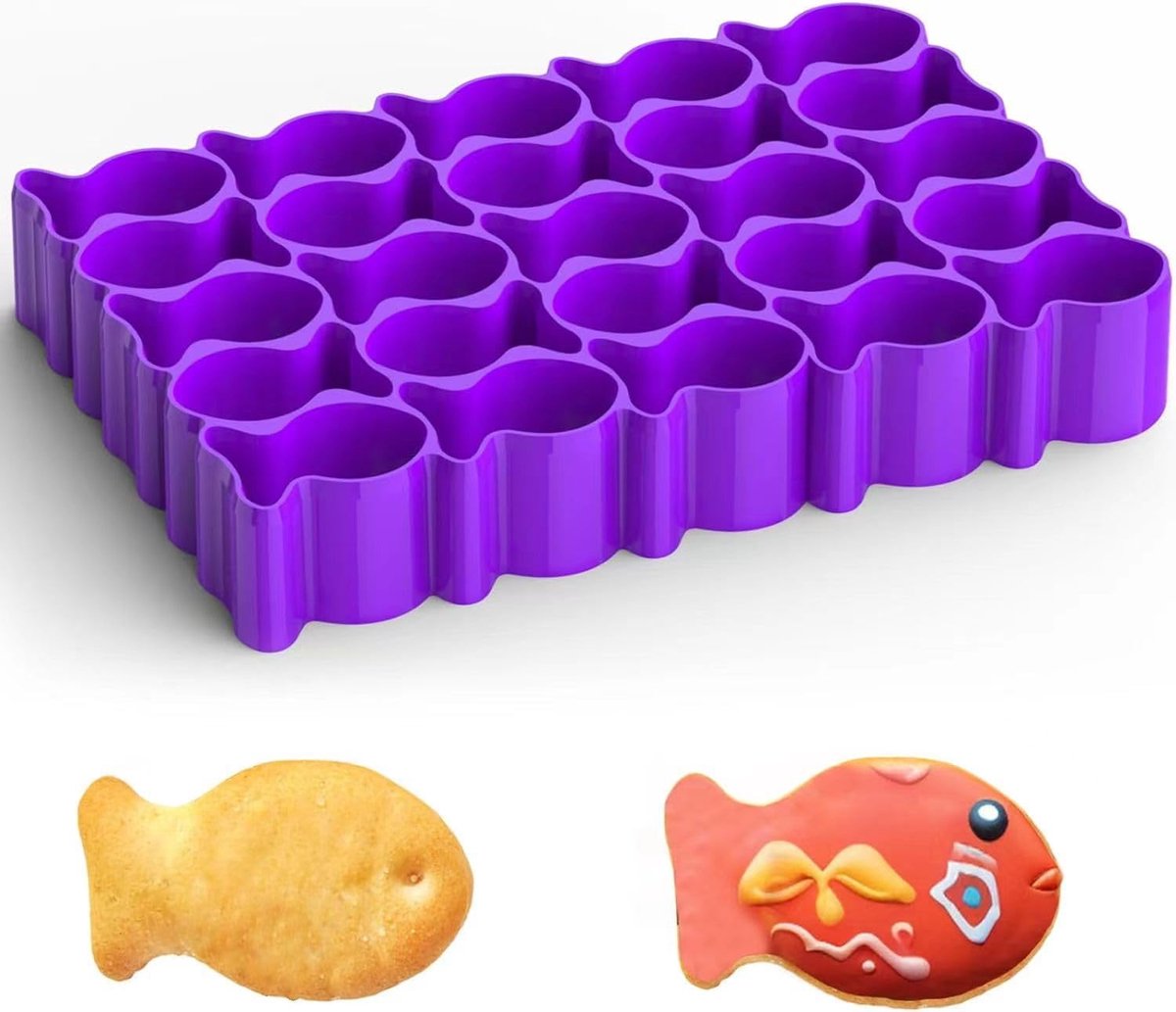 Crrynuo 1 Stuk - 25-Cellige Vis Koekjes Vorm Silicone - Mini Goudvis Koekjes Mal - Paars