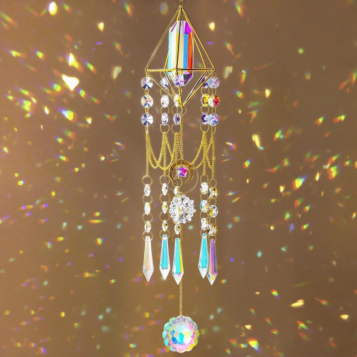 CRGANGZY Suncatcher Kristallen Windgong Ronde Vierkante Metalen Hangende Prisma's Lichtvanger Ornament Venster Hanger voor Huis Tuin Auto Kamer Decor Geschenken CRGANGZY Suncatcher Kristallen Windgong Ronde Vierkante Metalen Hangende Prisma's Lichtvanger Ornament Venster Hanger voor Huis Tuin Auto Kamer Decor Geschenken