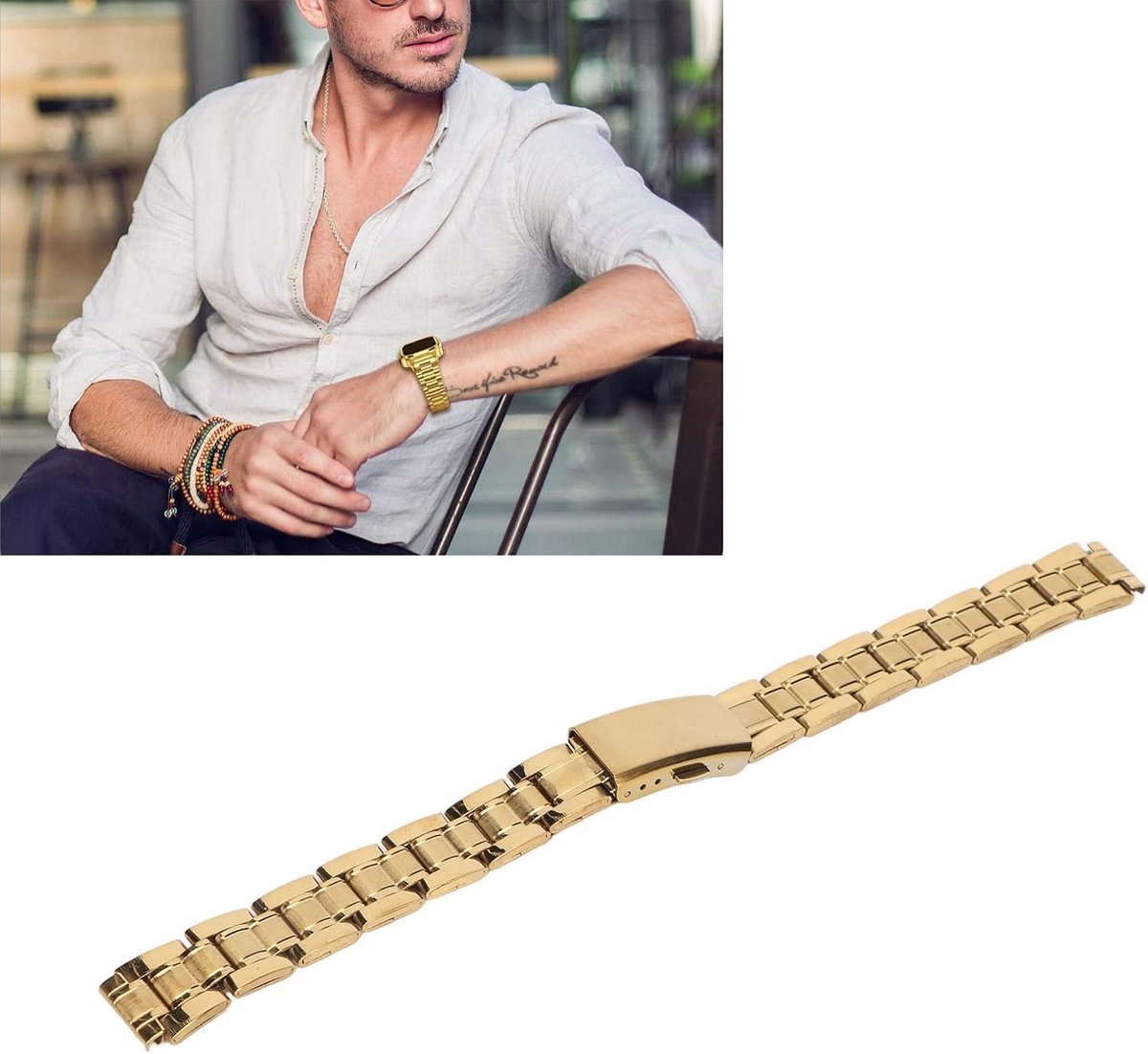 Allecto plus - Roestvrijstalen Horlogeband met Dubbele Sluiting Gesp - Gouden Metalen Horlogeband voor Smartwatch Dames - Vervangende Band (16mm)