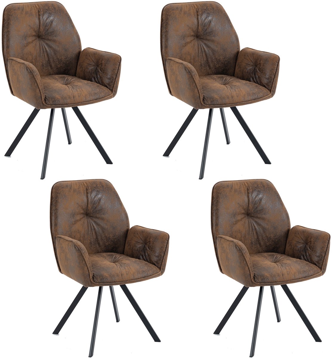 Meubles Cosy Set van 4 comfortabele eetkamerstoelen - met armleuningen Suède microvezel –