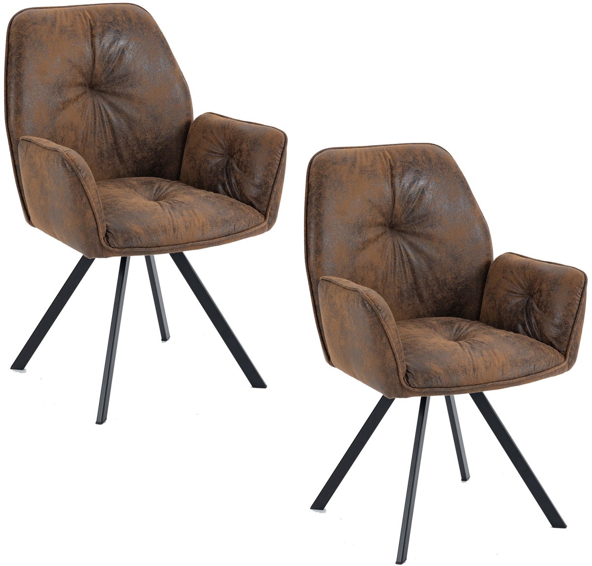 MEUBLE COSY Meubles Cosy Set van 2 comfortabele eetkamerstoelen - met armleuningen Suède microvezel Vintage stijl – Bruin