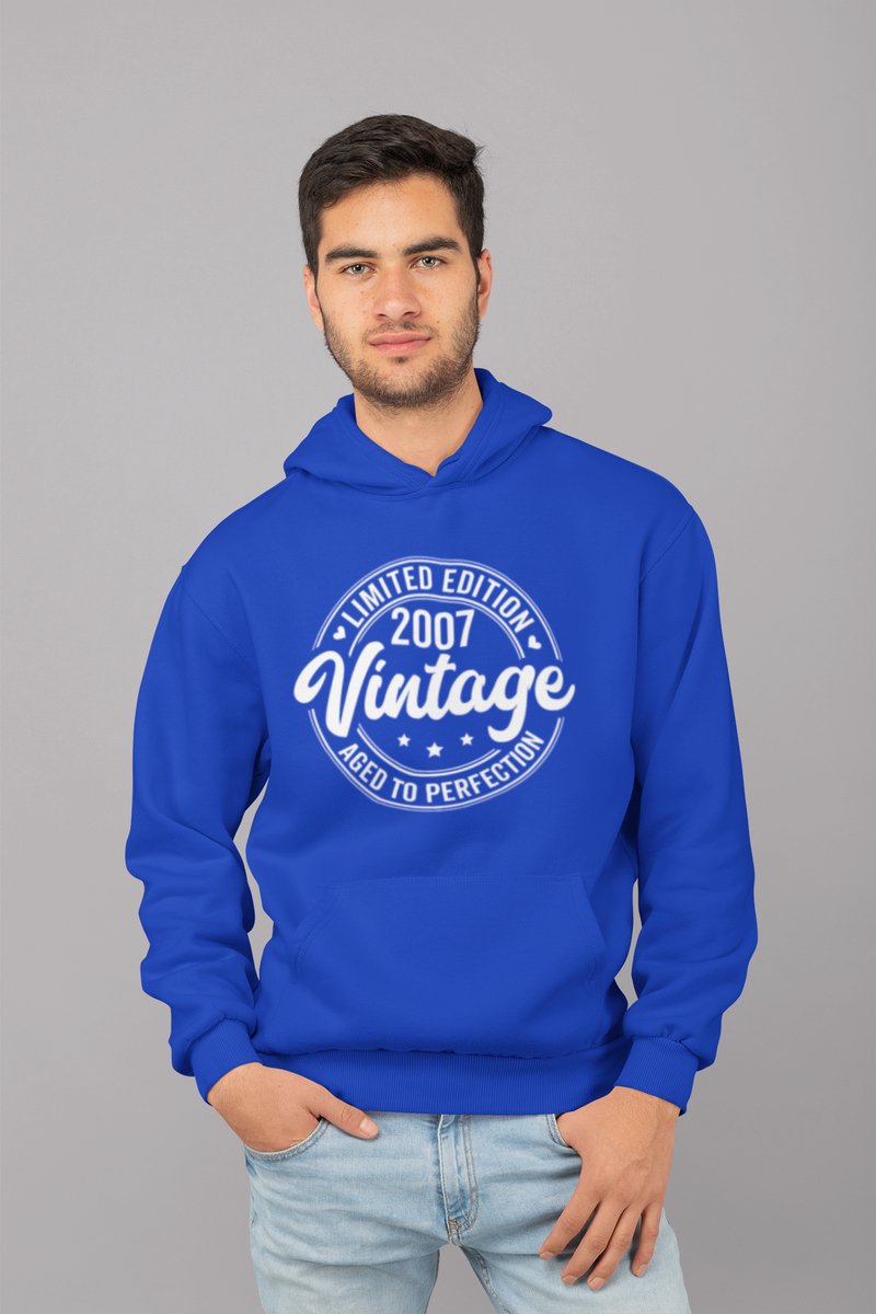 2007 Jaar Blauw Hoodie Heren - Maat XXL - Aged Vintage - Verjaardag Cadeau Mannen - Limited Edition