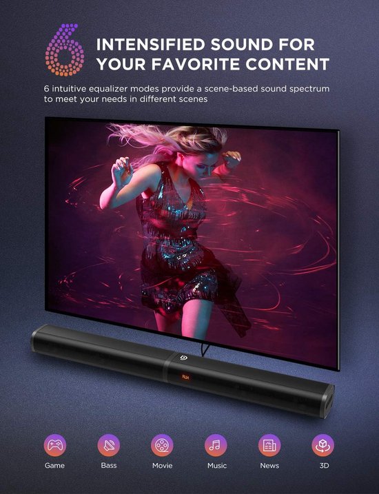 Soundbar met Subwoofer 2.1-kanaal 190W voor TV - Bluetooth 5.0, Instelbare Bas en DSP Technologie van Trust Tyro — afbeelding 2