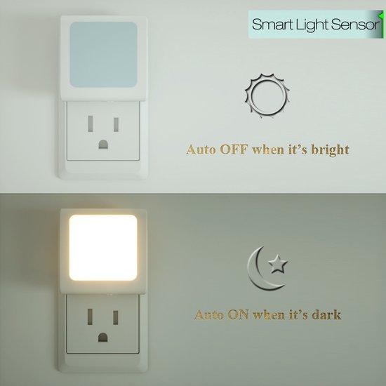 2 Stuks Nachtlampjes - Dimbaar LED-nachtlampje met stekker - Nachtlampje met dag-/nachtsensor - Dimbaar - Warm licht - Geschikt voor kinderkamers, trappen, slaapkamers, keukens; kan ook worden gebruikt als richtingaanwijzer. van Merkloos — afbeelding 4