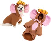 Hondenjas -Hondentrui - Hond Grote oor muis kostuum - Hond Schattig kaas kostuum - Warme Hondenjas - Warm huisdierkostuum - Halloween kattenkostuum - Perfect voor kleine hond - Middelgrote hond - Franse bulldog - Chihuahua - Bruin - Maat M