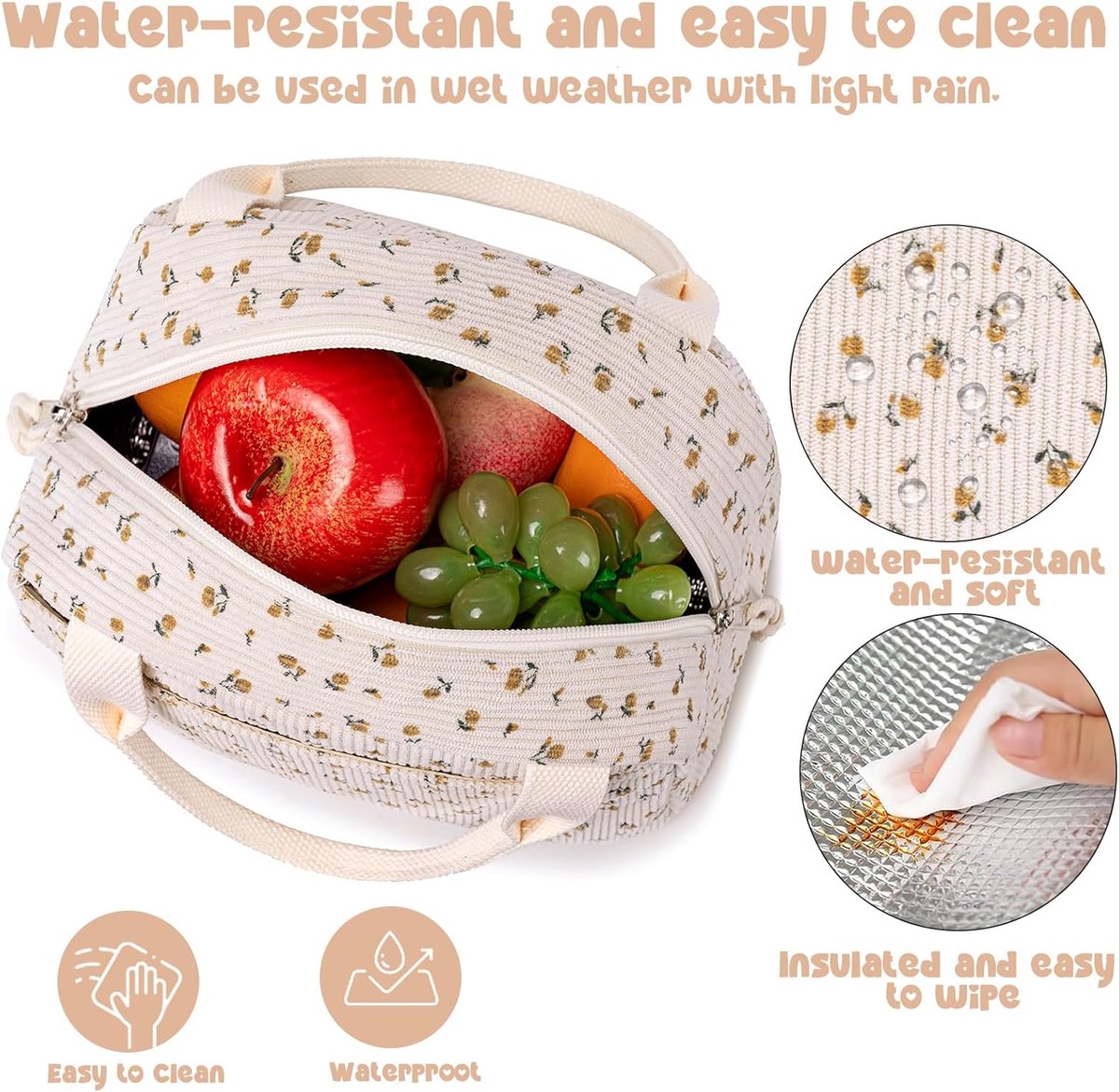 Lunchtas - Geïsoleerde lunchbox - Leuke corduroy lunchtas - Draagbare lunchtas - Bedrukte lunch - Geschikt voor mannen en vrouwen - Herbruikbaar - Grote capaciteit - 9L - Geweldig voor werk, picknicks of reizen - 10 x 7,5 x 7,5 inch - Gele chrysant — cadeau in Cadeau-ideeën - foto 6