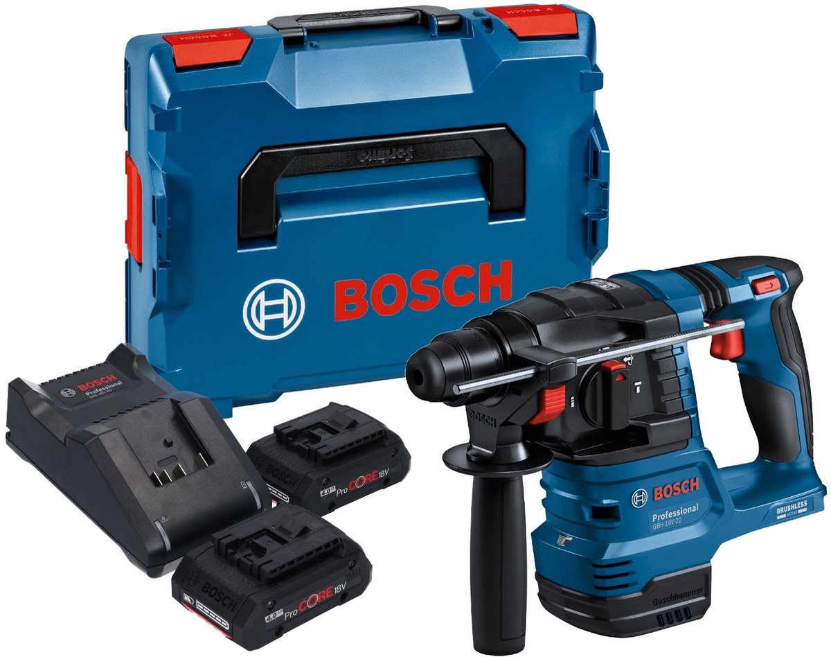 Bosch GBH 18V-22 Professional accuboormachine 18 V 1,9 J SDS Plus Brushless + 2x ProCORE accu 4,0 Ah + oplader + L-Boxx