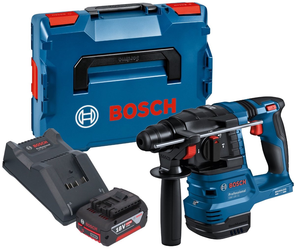 Bosch GBH 18V-22 Professional accuboormachine 18 V 1,9 J SDS Plus Brushless + 1x accu 4,0 Ah + oplader + L-Boxx