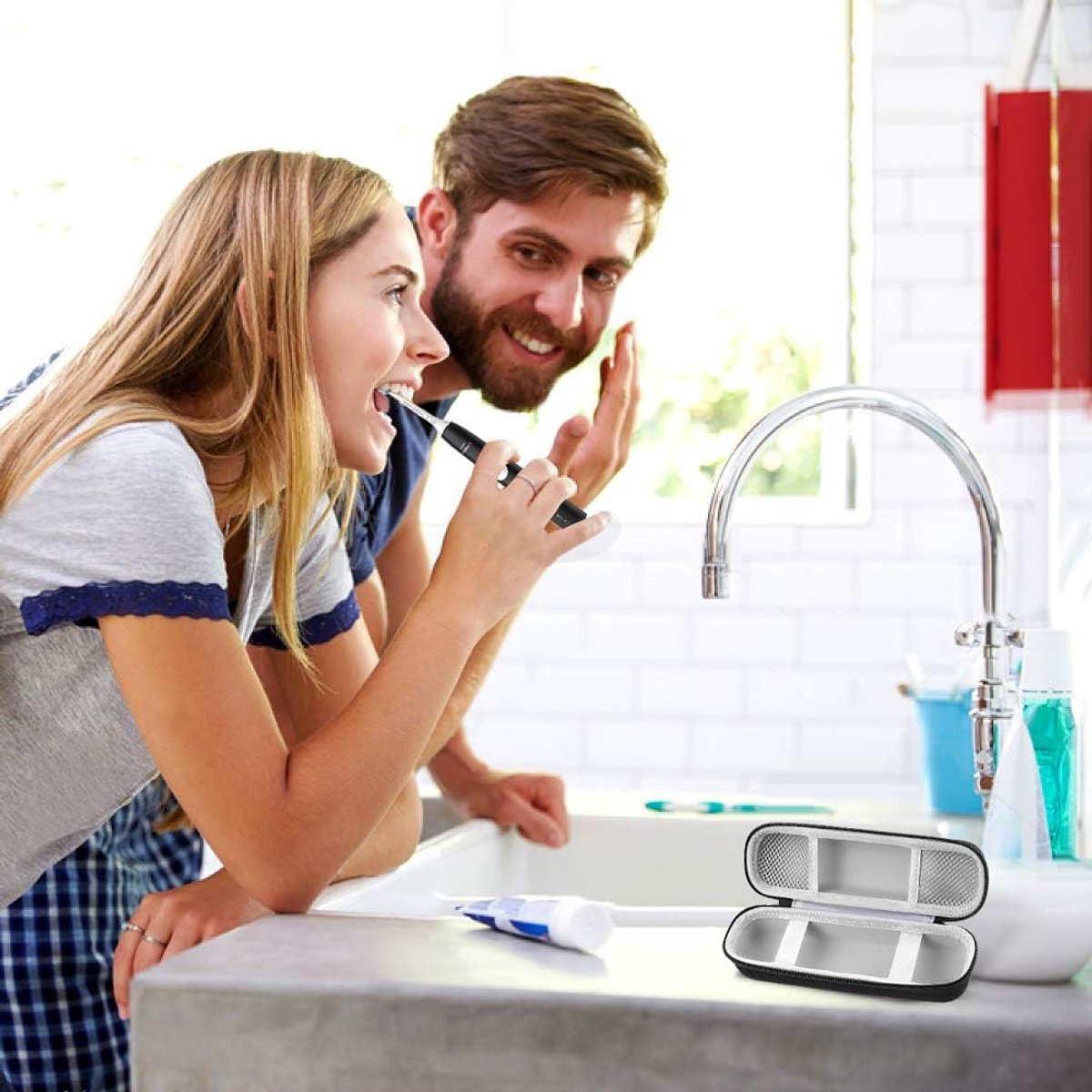 Reisetui voor tandenborstels voor Oral-B Pro 1000 2000 3000 3500 5000 7500 / voor Philips Sonicare ProtectiveClean 4100 6100 5100 6500 7500 Oplaadbare elektrische tandenborstel (alleen etui) - Zwart — afbeelding 2