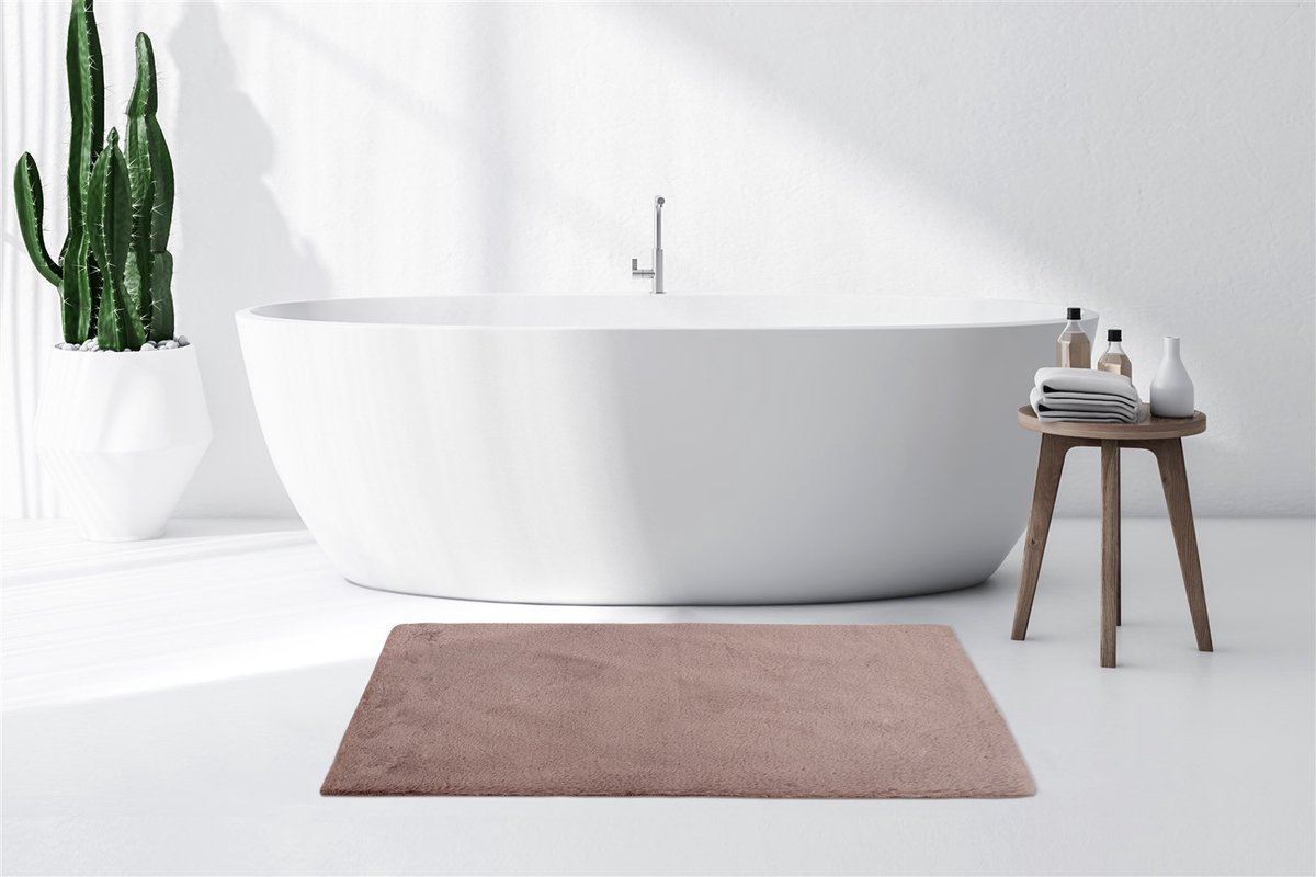 Floraya - Badmat - Fluffy Light- Hoogpolig - Roze - 70x130cm - Antislip