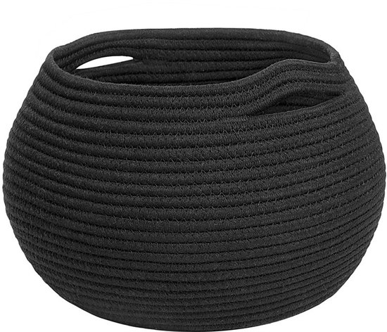 Panier de rangement, panier à linge, Zwart, panier tressé, panier d'étagère, panier à papier toilette, panier à jouets, panier de rangement pour enfants, 25,5 x 21 Cm, rond, Zwart