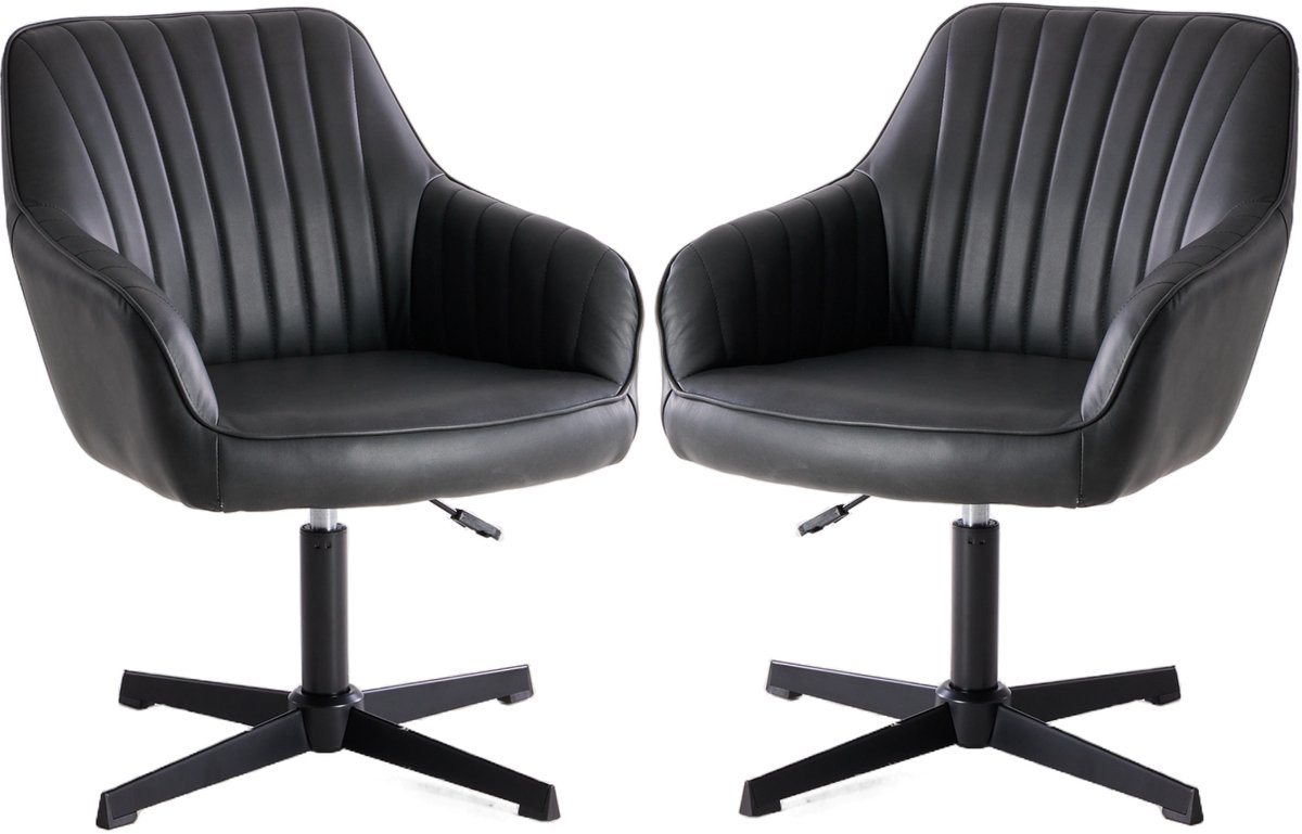 2 stukken Ergonomische Bureaustoel - draaistoel, Kinderstoel, in hoogte verstelbare make-upstoel, werkkamer, Bureaustoelen voor Volwassenen tot 135kg - Office Chair, voor thuis, slaapkamer, kantoor, studeerkamer, make-up stoel (zwart)