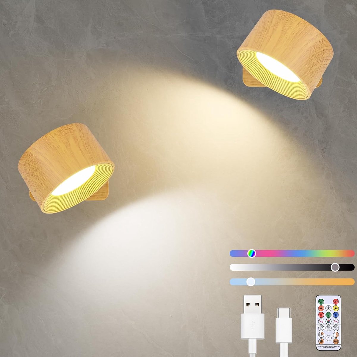 Oplaadbare LED Wandlampen voor Binnen - 2 Stuks met 3 Helderheidsinstellingen en 3 Kleurtemperaturen - Draaibaar en Met Touchbediening
