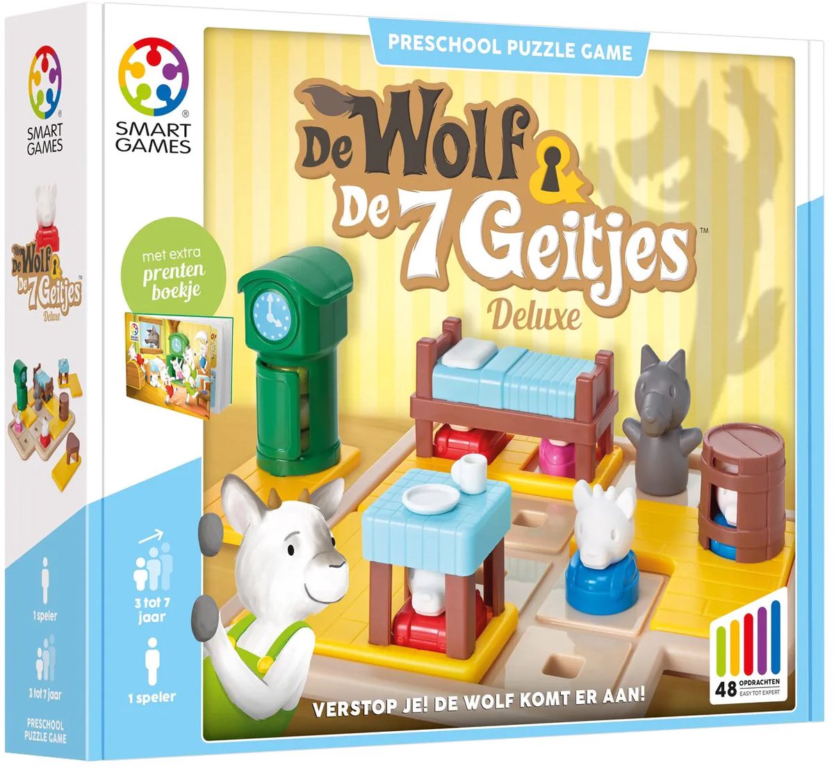 SmartGames De Wolf en de 7 Geitjes - Logisch Denkspel voor Kleuters & Jonge Kinderen - 48 Opdrachten met Prentenboek - Educatief Solospel - Vanaf 3 Jaar