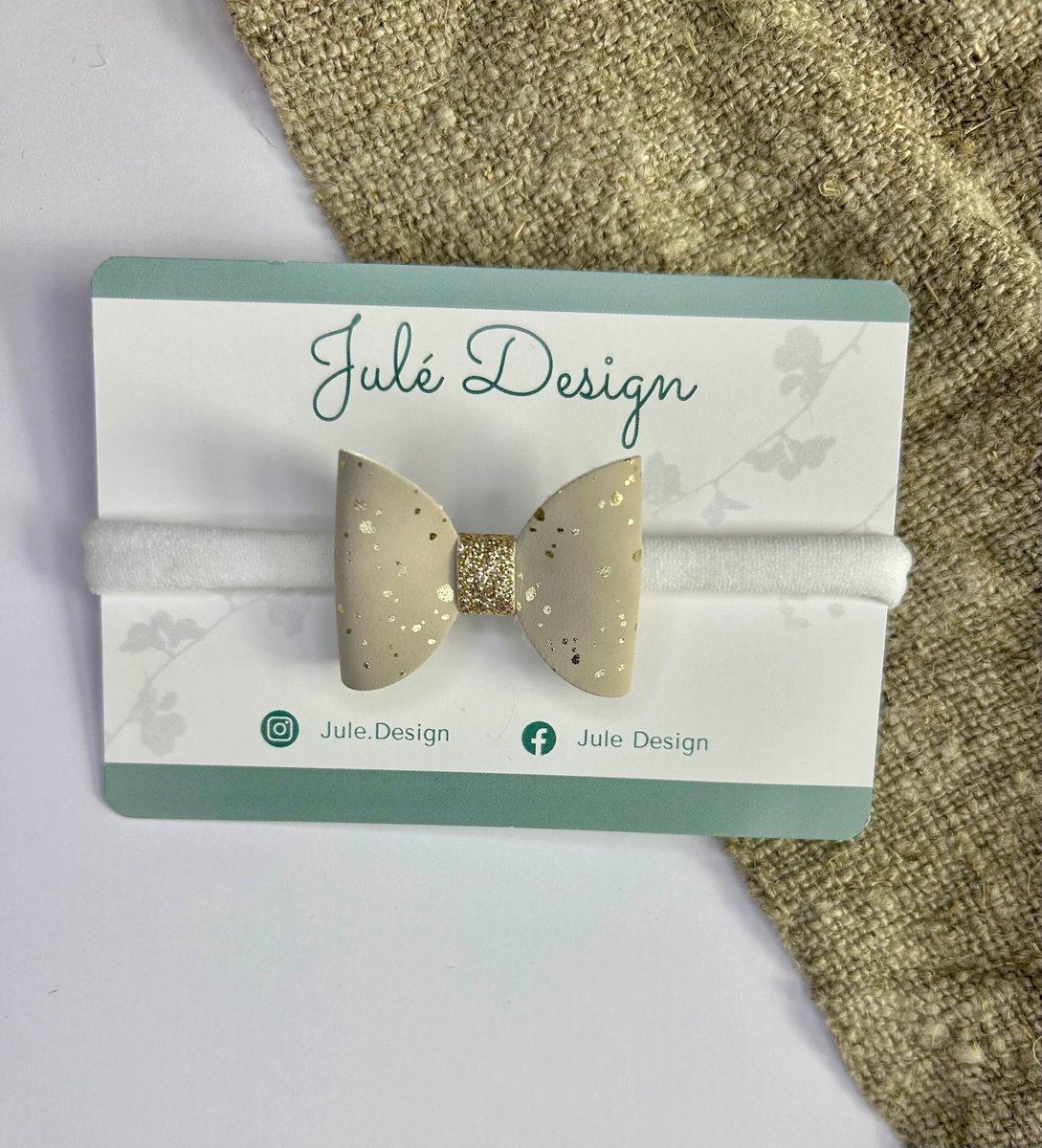 Julé Design haarbandje Dewy strik taupe / goud / wit