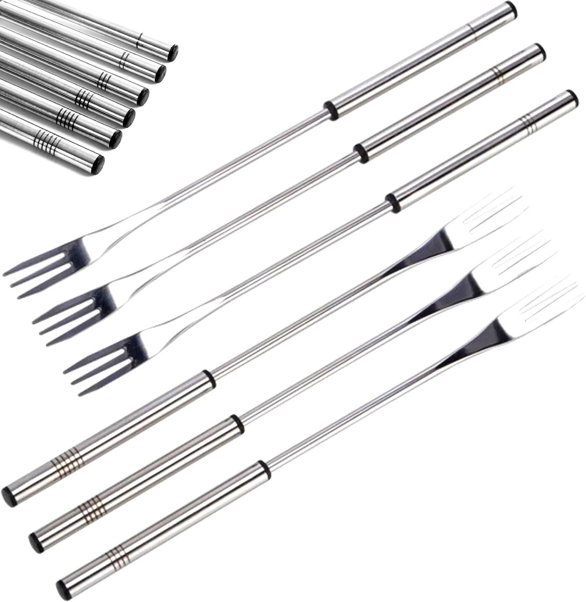 Luxe Fonduevorken RVS – Set van 6 stuks – 26,5 cm – Met Markeringen op Handvat – Fondue Vorken voor Kaasfondue, Chocoladefondue & Vleesfondue