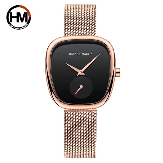 Montre élégante Hannah Martin | Rose | Cadran noir | Montres femme | MM | Bracelet inclus