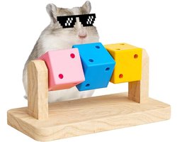 Daity Hamsterspeelgoed - 1 stuk houten kauwspeeltje voor cavia's - kleurrijke houten blokkenactiviteit - geschikt voor cavia's - chinchilla's - hamsters - kleine dieren - gerbils - ratten die tandjes krijgen
