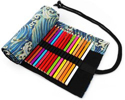 Gsedaox-Etui-Pennenzak-72-gaats-Opbergtas voor penselen-Oprolbare opbergtas-bedrukte golven-voor het opbergen van potloodschetspotloden
