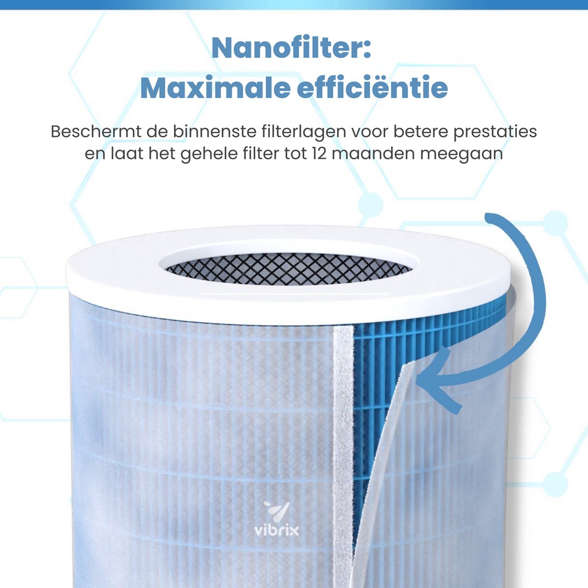 Vibrix PureFlow30 Luchtreiniger / Air Purifier – HEPA H13 + koolstoffilter – 180 m³/u – Voor kamers tot 30 m² – Ionisator – App-bediening – Zeer stil met slaapstand – Luchtkwaliteitindicator — afbeelding 3