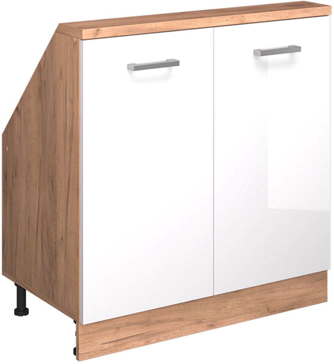 Vicco R-Line Keukenkast voor schuine wand – 80 cm met 2 deuren Wit hoogglans/goud power eiken Wit Hoogglans/Goudkleurig Eiken