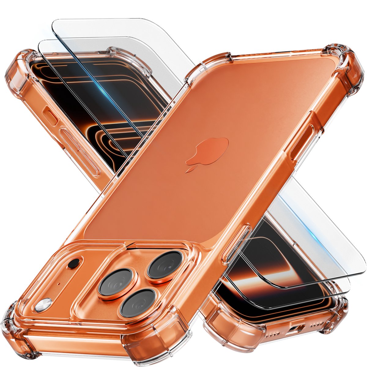 Hoesje - geschikt voor iPhone 17 Pro/18 Pro - Transparant - 2x screenprotector - beschermglas screen protector - Anti Shock hoes case