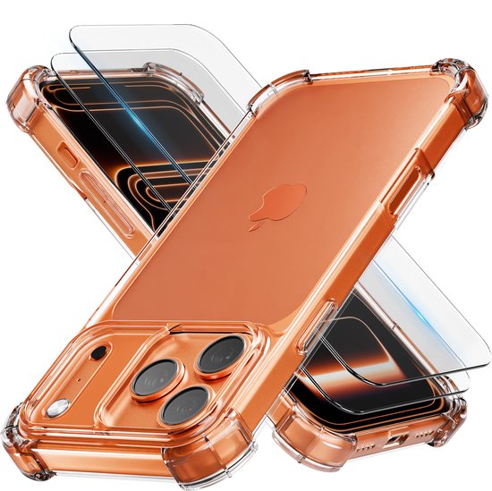 Coque de protection transparente avec coins renforcés, incluant deux protecteurs d'écran pour iPhone 17 Pro Max.
