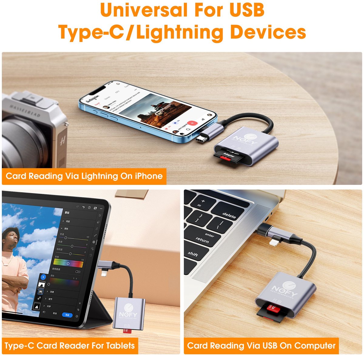2-in-1 SD kaartlezer USB-C & USB-A met Lightning | MicroSD & TF kaartlezer | USB 3.0 snel dataoverdracht - Afbeelding 5