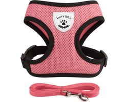 Luxyana Honden Tuigje - S - Geschikt voor Kleine Honden (oa Chihuahua, Pomeriaan) en Katten - Easy Step-in Honden Harnas - Inclusief Bijpassend Riempje - Roze