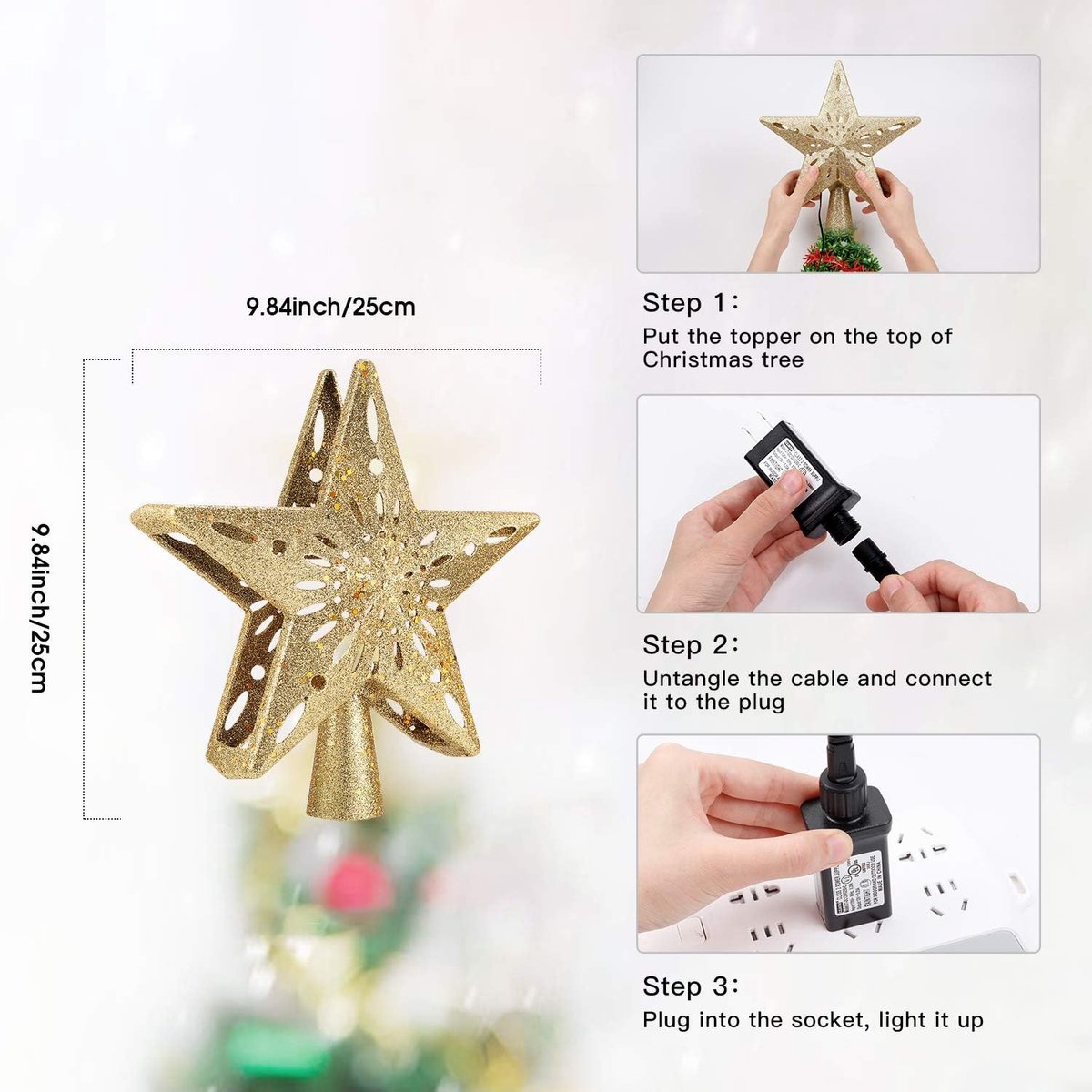 Projectorlamp - Sneeuw projector verlichting - Sneeuwvlokprojectorlamp - Kerstboom Topper - sneeuwvlokken licht projector voor Kerstmis - Snow Projector - LED-sneeuwspot voor binnen - huisdecoratie- Voor kerstboomversiering - Goud – foto 5