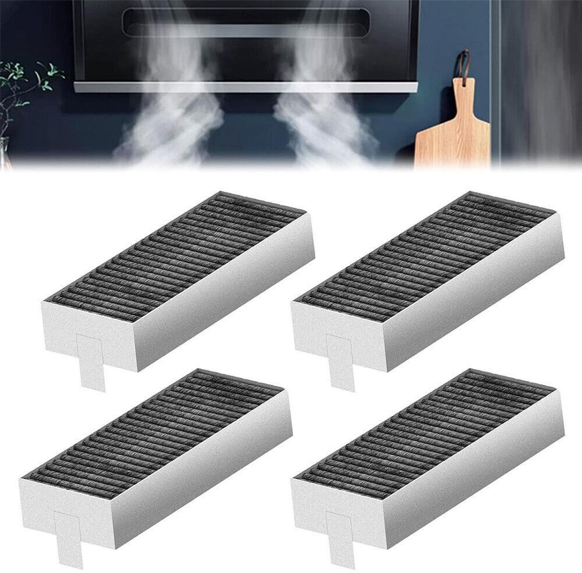 4 stuks - Afzuigkap Koolstoffilter geschikt voor Neff T48CD7AX2, Siemens EX807NX68E& Bosch PIE895B15E/01、PXX895D66e/20 -193 x 75 x 35 mm