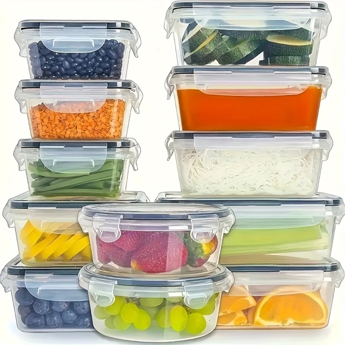 Luchtdichte Voedselopslagcontainer Set van 12 , met deksel - herbruikbaar meal prep containers - BPA-vrije plastic rechthoekig stapelbaar Opbergbox