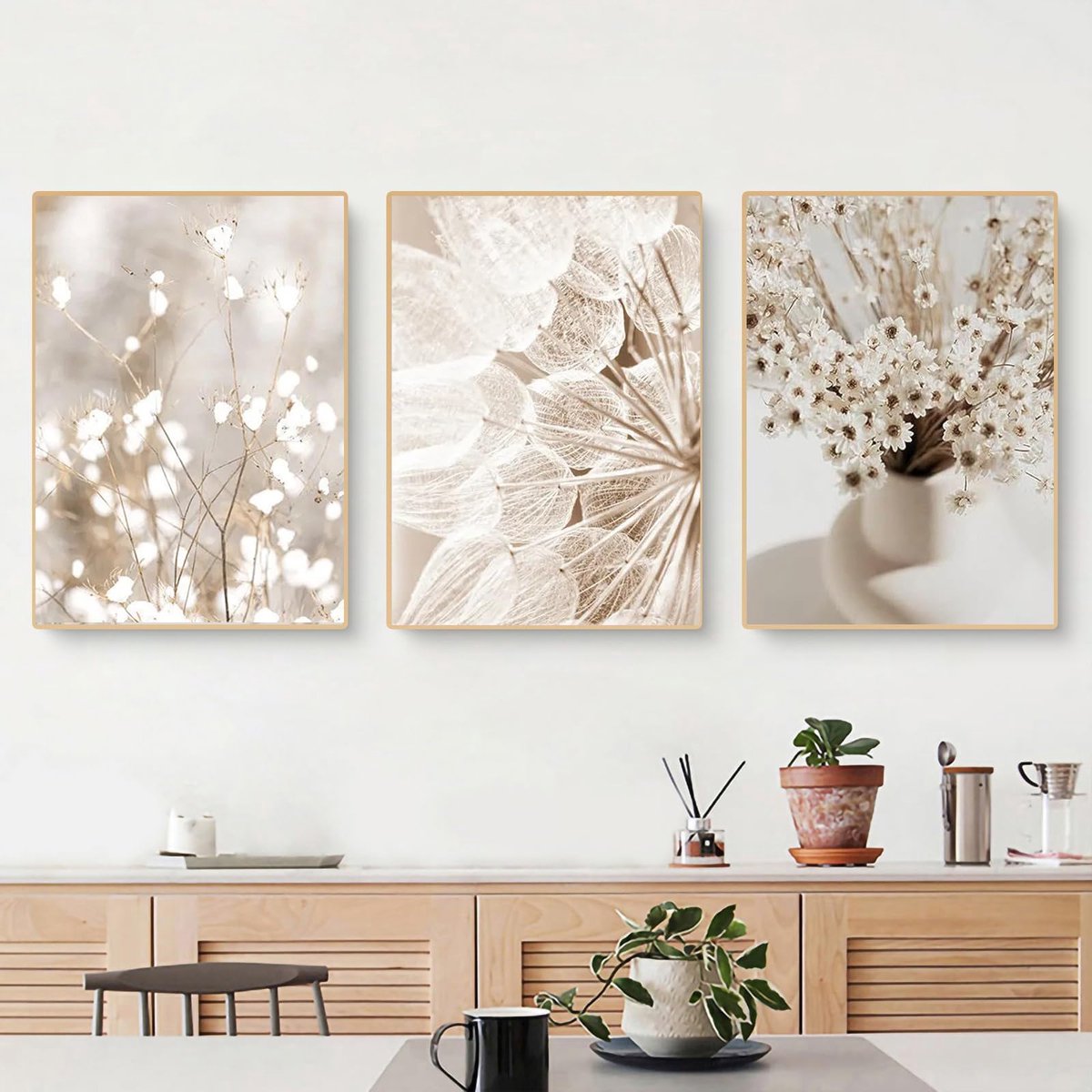 Ibenzoa Set van 3 Boho Landschap Posters voor Woonkamer en Slaapkamer Decoratie Beige