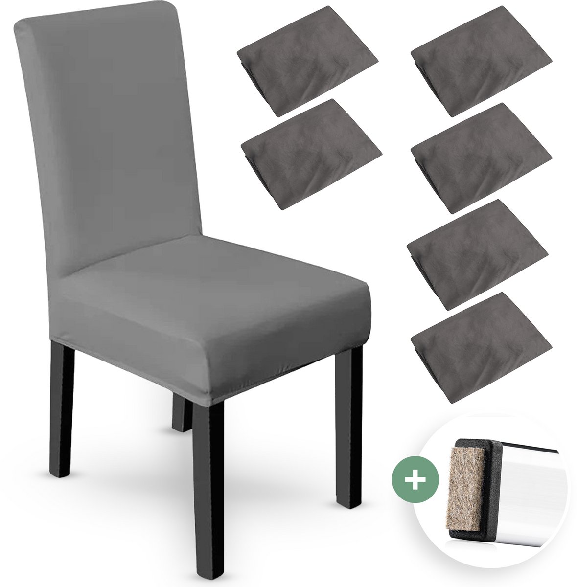 NOVOB® Stoelhoes Grijs (6 Stuks + Viltjes) - Hoes voor Eetkamerstoelen - Zetelhoes - Stoelovertrekken - Stretch | Universeel