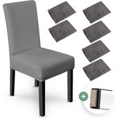 NOVOB® Stoelhoes Grijs (6 Stuks + Viltjes) - Hoes voor Eetkamerstoelen - Zetelhoes - Stoelovertrekken - Stretch | Universeel
