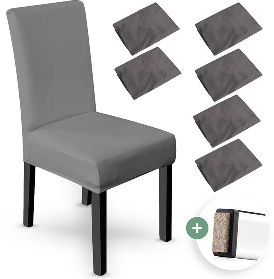 NOVOB® Housse de chaise gris (6 pièces + feutres de pieds) - Housses de siège pour chaises de salle à manger - Ensemble de housses de chaise - Parties de chaise - Housse de chaise - Stretch | Universel