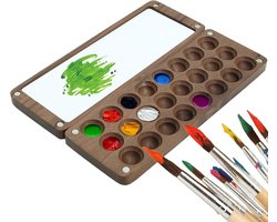 24 Kleuren Houten Rooster Verfdoos - Draagbare Schetsboek Palet - Waterverf Palet - Acrylverf Doos - Reizen Houten Verf Koffer - Cadeau voor Schilders en Kunstenaars, 010