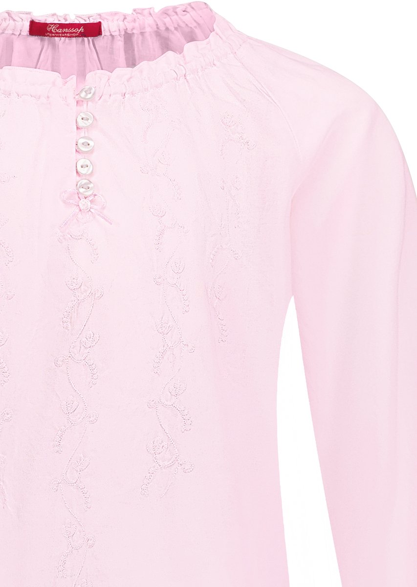 Exclusief Luxueus Kinder nachtkleding Luxe mooie zacht Roze Girly Nachthemd van Hanssop met verfijnde borduur details en luxe kraag verwerking, Meisjes Nachthemd, zacht roze Hanssop elegante Borduur, maat 140