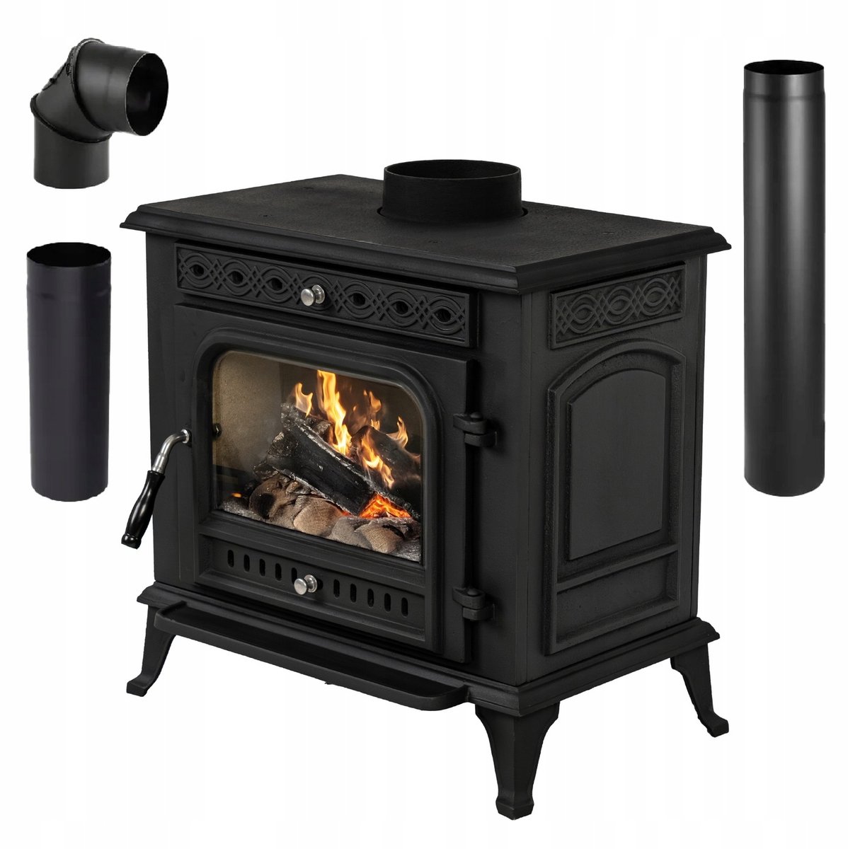 THUNDER HELIOS - Vrijstaande houtkachel - 10 kW - Gietijzer - Inclusief rookpijpen