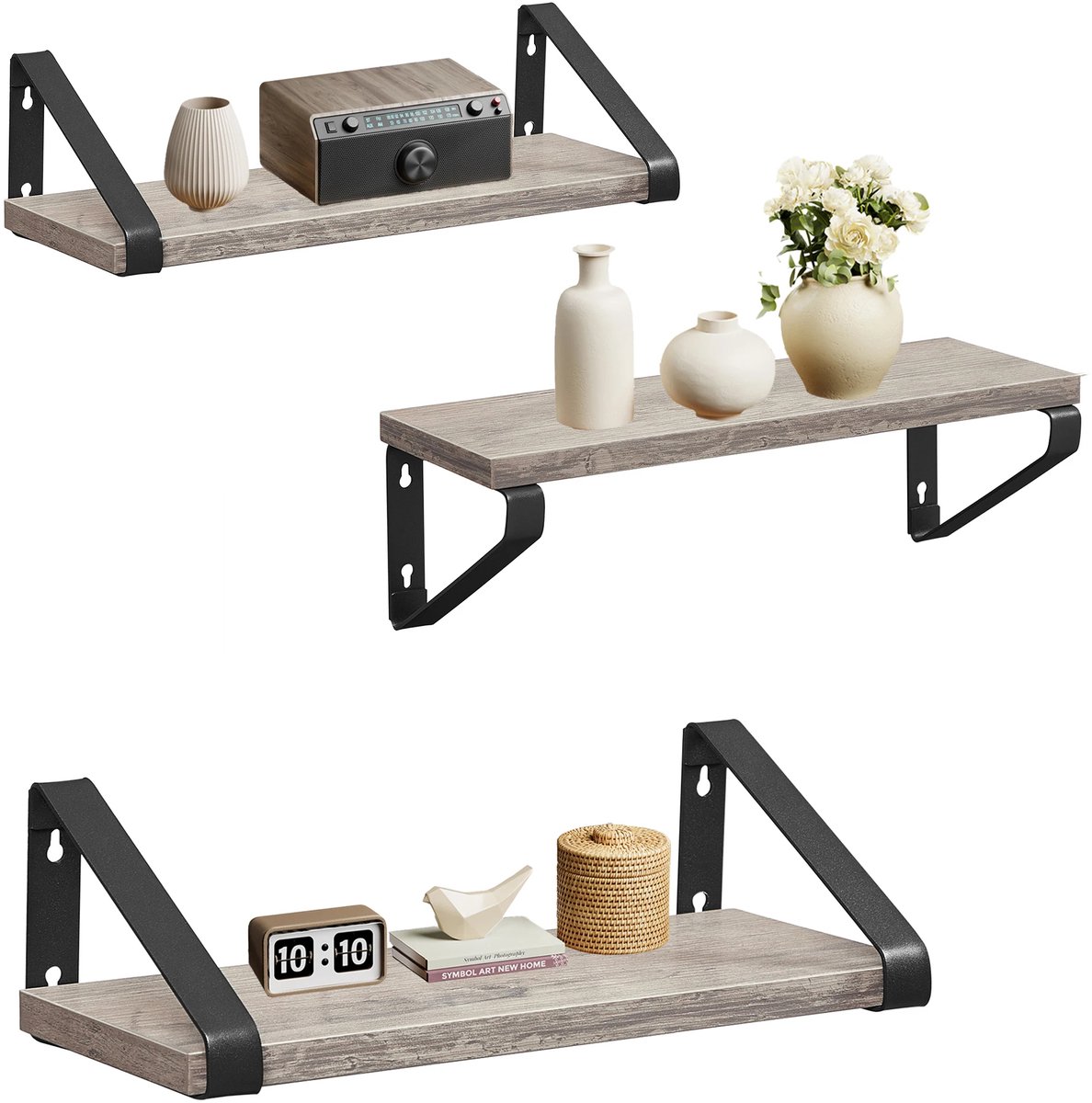 Wandplanken Set van 3 Industrieel Hout en Staal