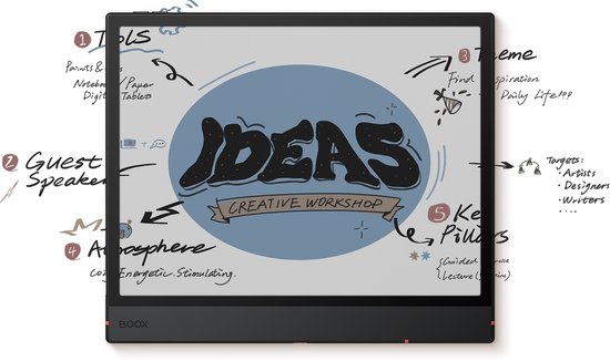 BOOX Note Air5 C scherm met de tekst IDEAS CREATIVE WORKSHOP