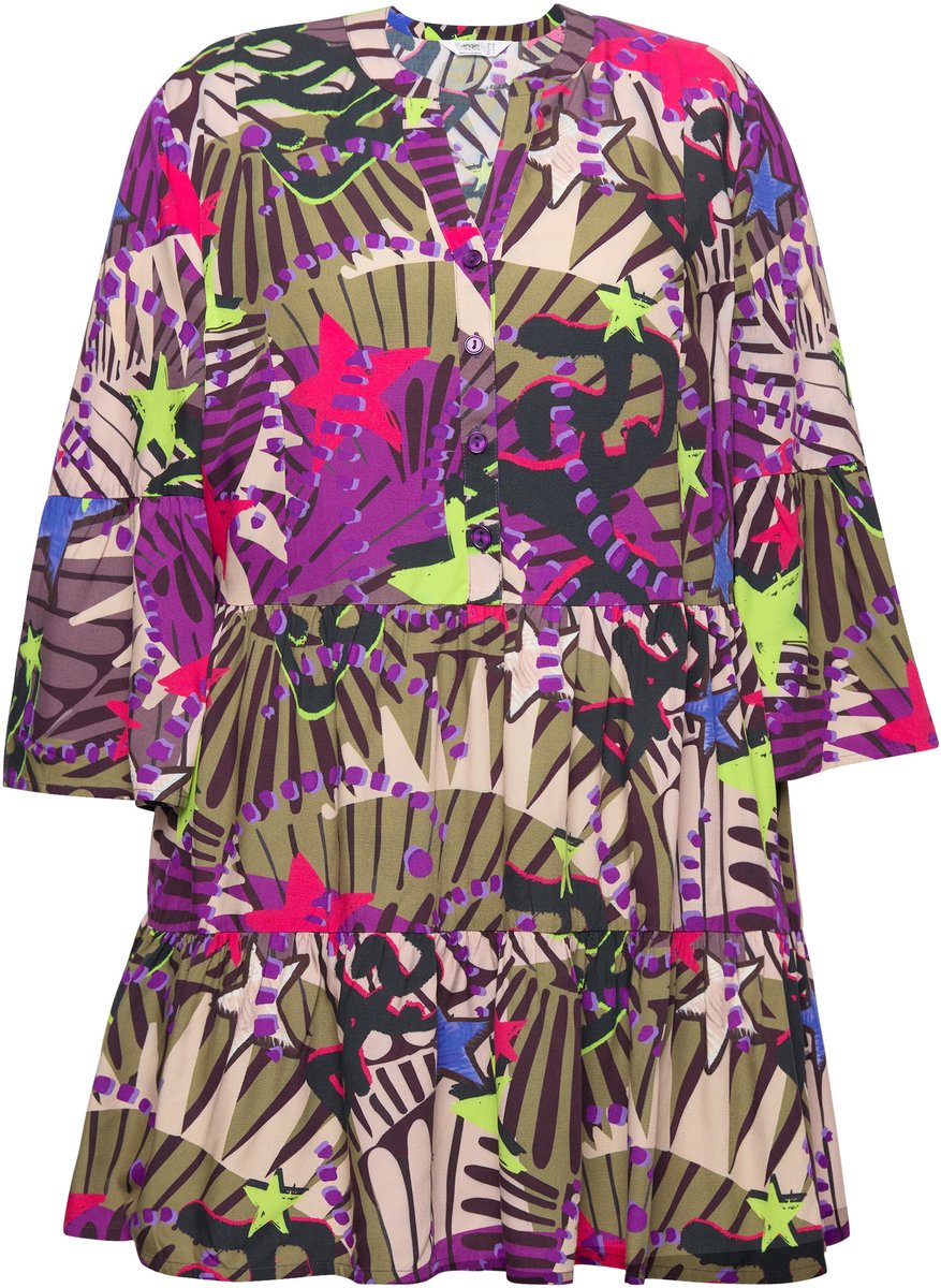 Angel of Style - Dames - Blouse motiefmix met sterren knoopsluiting 3/4-mouwen - Pruim - Maat 48