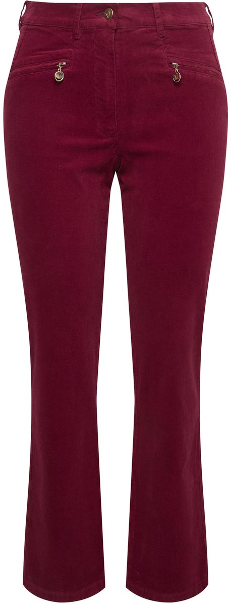 Ulla Popken - Dames - Corduroy broek Mony comfortabele tailleband ritszakken - Wijnrood - Maat 42