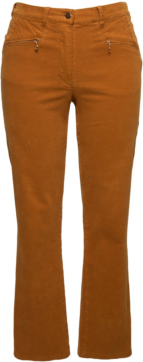 Ulla Popken - Dames - Corduroy broek Mony comfortabele tailleband ritszakken - Goudbruin - Maat 58