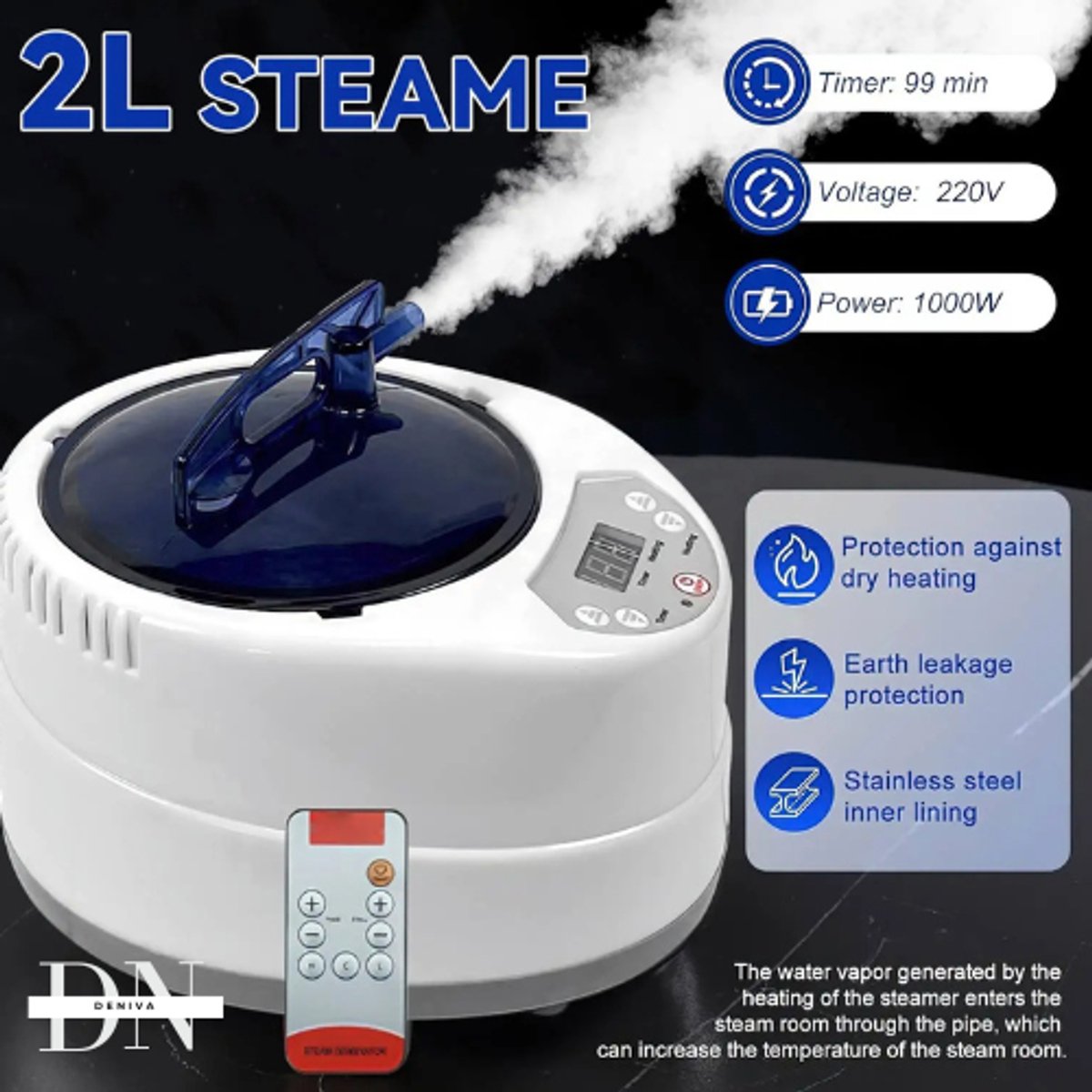 Deniva – Draagbare Stoomsauna - 2L - 1000W - Opvouwbare Home Spa Tent - Ontspanning, Detox & Sauna Thuis - Met Afstandsbediening thumbnail 5