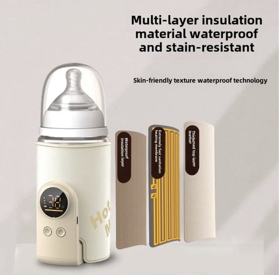 Draagbare Flesverwarmer - Beige - USB oplaadbaar van Merkloos — afbeelding 2
