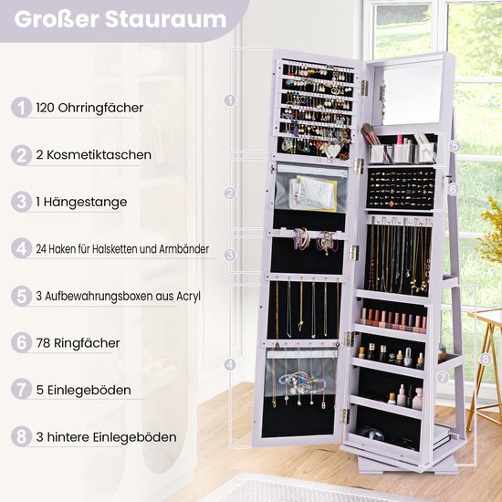 Costway Sieradenkast, spiegelkast met full-body spie