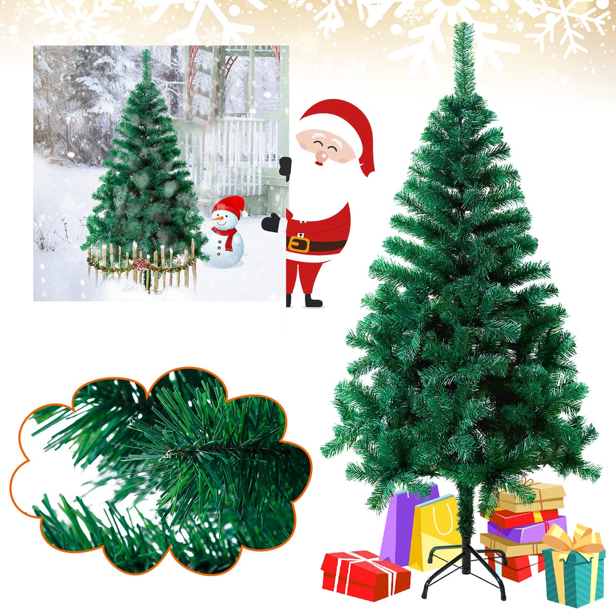 240 cm Groene Kunstmatige kerstboom - Sparvorm - PVC kerstboom - Met standaard - Sectie-assemblage - Kerstdecoratie