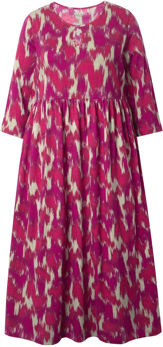 Ulla Popken Dames - Maxi jurk van jersey A-lijn ronde hals 3/4-mouwen - Zwart - Maat 62+
