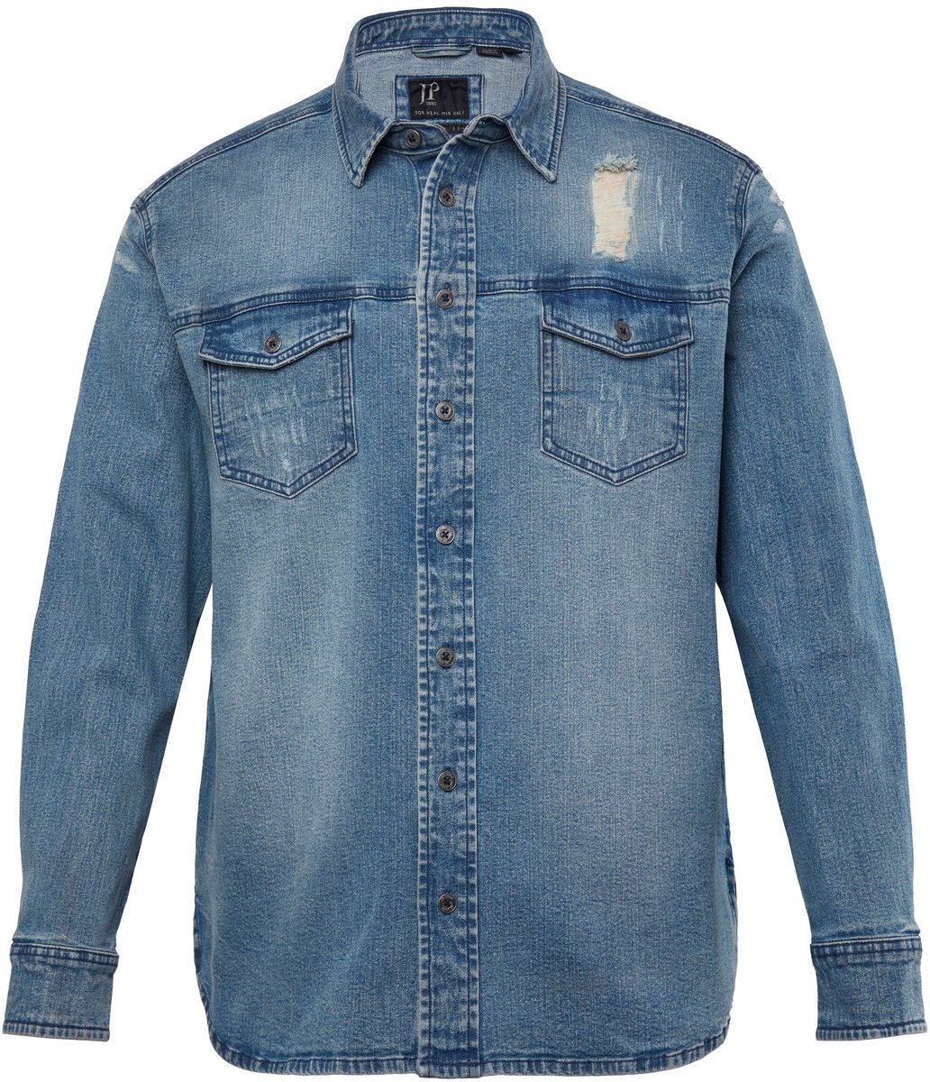 JP 1880 - Heren - Denim overhemd FLEXNAMIC® denim lange mouwen kentkraag - Blauw denim - Maat 7XL